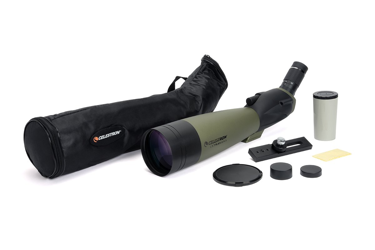 Celestron – Ultima 100 Angled Spotting Scope – 22-66x Zoom Eyepiece – Multi-coated Optics for Bird Watching, Wildlife, Scenery and Hunting – Waterproof & Fogproof– Includes Soft Carrying Case