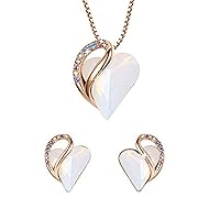 Leafael Infinity Love Crystal Heart Bundle Jewelry Set with Opal White Healing Stone Crystal for Transformation Gifts for Women Necklace Earrings, 18K Rose Gold Plated