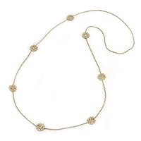Long Gold Chain with Filigree Flower Motif Necklace - 106cm L