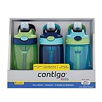 Contigo Kids Water Bottle, 14 oz with Autospout Technology – Spill Proof, Easy-Clean Lid Design – Ages 3 Plus, Top Rack Dishwasher Safe, 3-Pack, Green / Blue, blue green