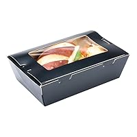Restaurantware Cafe Vision 21 Ounce Disposable To Go Boxes 50 Paper Boxes For Food - Hinge Lock Grease-Impervious Black Paper Take Out Food Containers With Window For Lunch Or Desserts
