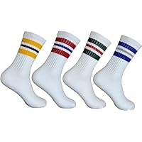 Striped Crew Socks - Retro Mens Striped Socks - Stripe Cotton Gym Socks for Men - 4 Pairs Pack Size 10-13