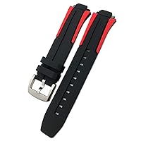 18mm Rubber Silicone Waterproof Watch Band Strap for T111417 Wrist Bracelet Quartz Watch Men Women's Sports Accessories (Color : Black red Silver, Size : 18mm)