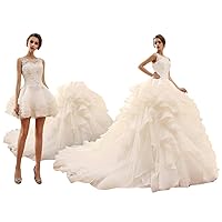Ball Gown Crystals Ruffles Wedding Dress Lace Organza Bridal Gowns with Removable Skirt