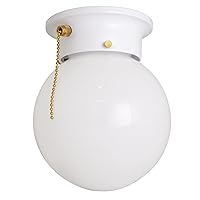 Design House 510040 Traditional 1 Indoor Ceiling Mount Globe Light Dimmable for Bedroom Dining Room Kitchen, Pull Chain, White