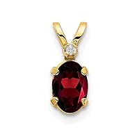 14k Yellow Gold Polished Diamond and Garnet Pendant Necklace Measures 12x4.5mm Wide Jewelry for Women