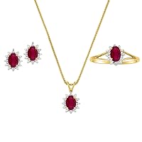 Rylos Matching Jewelry For Women 14K Yellow Gold - July Birthstone- Ring, Earrings & Necklace Ruby 6X4MM Color Stone Gemstone Jewelry For Women Gold Jewelry