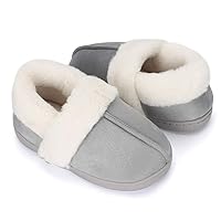 ESTAMICO Boys Girls Faux Fur Lined Suede House Slippers Cozy Memory Foam Slippers Breathable Indoor Outdoor Moccasins