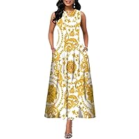 Floral Print Long Maxi Dress with Pockets, Sleeveless