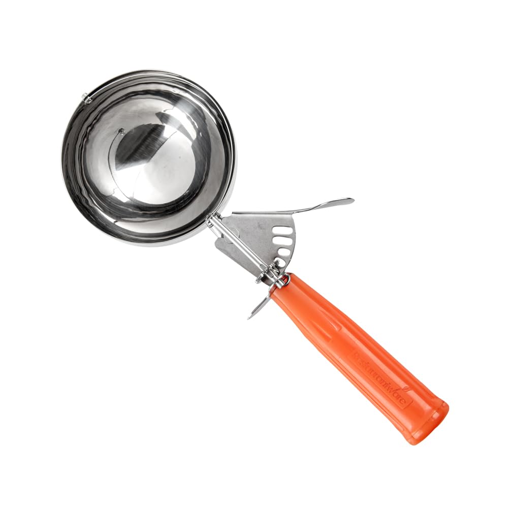 Met Lux 8 Ounce Portion Scoop, 1 Durable Disher Scoop - Thumb Trigger, Orange Stainless Steel Ice cream Disher, For Portion Control, For Ice Cream, Mashed Potato, And Cookie Batter - Restaurantware