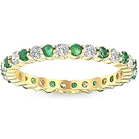 P3 POMPEII3 1 cttw Emerald & Diamond Wedding Eternity Stackable Ring 10k Yellow Gold