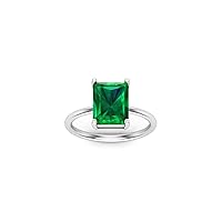 14K White Gold Plated 2.00 Ctw Emerald Cut Lab Created Green Emerald Solitaire Engagement Anniversary Ring For Womens
