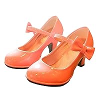Little Big Girls Mary Jane Leather Low High Heel Pumps Shoes Bowknot Girls Formal Dress Shoes for Wedding