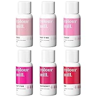 Colour Mill Oil-Based Food Coloring, 20 Milliliters Each of 6 Colors: Baby Pink, Candy, Hot Pink, Raspberry, Red and Rose