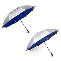 G4Free 2 Pack 62 Inch UV Protection Golf Umbrella - Single & Double Canopy (Silver/Blue)