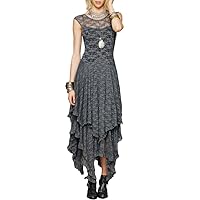 ENFUSO Womens Sleeveless Backless Asymmetrical Layered Lace Long Dress Party Reception Evening Dress