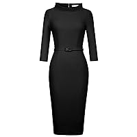 MUXXN Formal Dress for Women Elegant Classy Vintage Midi High Waist Bodycon Slim Fitted Pencil Dresses Black S
