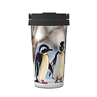Young Penguins With Snow Print Thermal Coffee Tumbler Stainless Steel Reusable Coffee Mug,Gift For Men Women