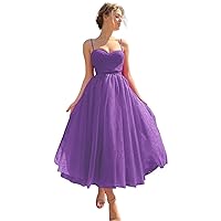 Women's Spaghetti Strap Formal Dress Empire Waist Princess Dress A Line Evening Gowns Pleated Dress Long Tulle Prom Dress