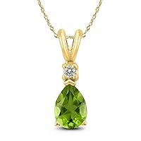 8x6MM Pear Shape Natural Gemstone And Diamond Pendant in 14K White Gold and 14K Yellow Gold (Available in Blue Topaz, Citrine, Peridot, and More)
