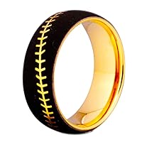 Sports Ring -Symbology Baseball Engraved Ring 8mm Gold Tone Tungsten Carbide Ring Wedding Ring and Engagement ring-Free Engraving Inside