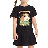 I Love Guinea Pigs Toddler Short Sleeve Summer Dress for Girls - Cute Guinea Pig Rib Dress for Little Girls' 2-6 Years
