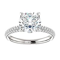 Riya Gems 3 CT Round Colorless Moissanite Engagement Ring for Women/Her, Wedding Bridal Ring Sets, Eternity Sterling Silver Solid Gold Diamond Solitaire 4-Prong Set for Her