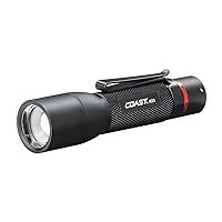 COAST HX5 410 Lumen LED Flashlight, Pure Beam Focusing, Slide Focus, Pocket Clip, Weatherproof, Pocket Sized, Battery Included, Black.
