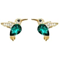 Jewever 925 Sterling Silver Hummingbird Ear Studs Blue Cubic Zirconia Earrings for Women Jewelry Gift Golden