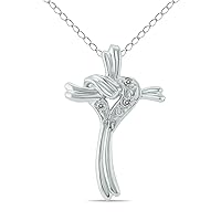 SZUL AGS Certified Heart and Cross Diamond Pendant in 10K White Gold (K-L Color, I2-I3 Clarity)
