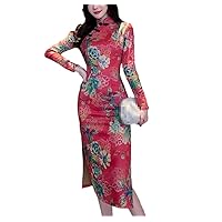 Chinese Traditional Women Dress Retro Floral Print Qipao Girls Night Club Party Cheongsam Sexy Bodycon Skirts