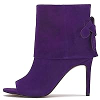 MOOMMO Women Sexy High Heels Booties Open Peep Toe Bow-Knot Suede Stiletto Ankle Boots Pointed Toe 4