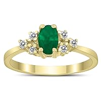 6X4MM Emerald and Diamond Regal Ring in 10K Yellow Gold