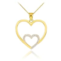 GOLD DOUBLE HEART PENDANT NECKLACE WITH DIAMONDS - Gold Purity:: 10K, Pendant/Necklace Option: Pendant With 22