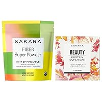 Sakara Fiber Super Powder & Beauty Protein Super Bars - Pineapple Flavor Prebiotic Fiber Powder & Poppy Seed & Lemon Clean Protein Bars