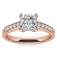 18K Solid Rose Gold Handmade Engagement Ring 1.00 CT Cushion Cut Moissanite Diamond Solitaire Wedding/Bridal Ring for Women/Her Best Ring