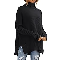 LILLUSORY Women's Oversized Turtleneck Sweaters 2024 Fall Batwing Sleeve Ribbed Tunic Sweater