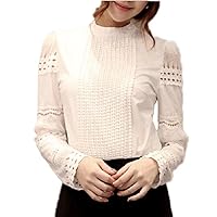 Womens Vintage Victorian Pleated Button Down Shirt Long Sleeve Stretch Blouse