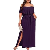 Plus Size Off The Shoulder Maxi Long Casual Beach Dress Pockets Women