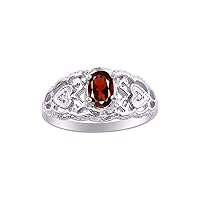 Rylos Ring with Filigree Heart, 6X4MM Gemstone, and Diamonds - Birthstone Jewelry for Women in Sterling Silver, Available in Sizes 5-10