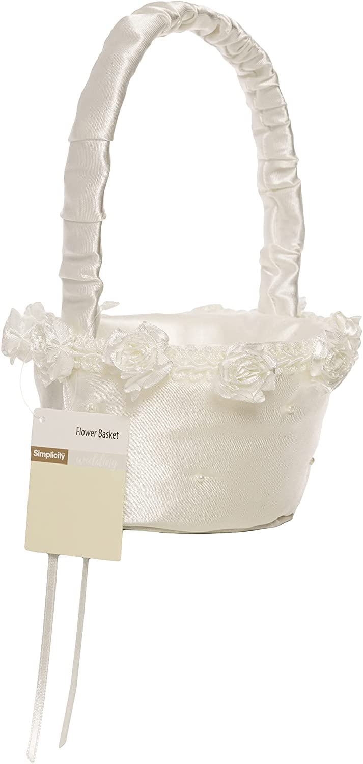 Simplicity 5073062010 Small Flower Girl Basket for Weddings and Other Celebrations, 3.5'' W x 5'' L x 7.5'' H, White Ivory