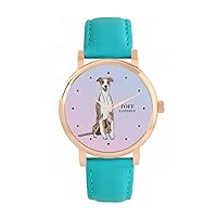 Striped Beige Whippet Dog Watch Ladies 38mm Case 3atm Water Resistant Custom Designed Quartz Movement Luxury Fashionable