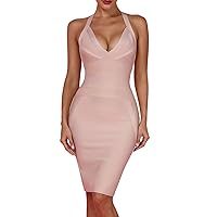 Whoinshop Women's Deep V-Neck Backless Halter Bodycon Cocktail Party Bandage Dress