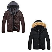 wantdo Men's Lightweight Leather Jacket Coffee L (Thick) Men's Winter Bubble Puffer Coat Black XL