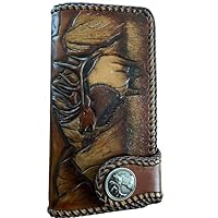 Men's 3D Genuine Leather Wallet, Long wallet, Biker wallet, Hand-Carved, Hand-Painted, Leather Carving, Custom wallet, Personalized wallet, Elk, Deer, Hunter, Hunting, Moose, Outdoorsman