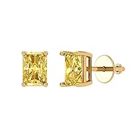 1.9ct Emerald Cut Conflict Free Solitaire Canary Yellow Unisex Stud Earrings 14k Yellow Gold Screw Back conflict free Jewelry