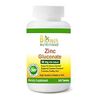 Zinc Gluconate 50 mg 250 Tablets Made in USA Vegetarian/Vegan Zinc Gluconate