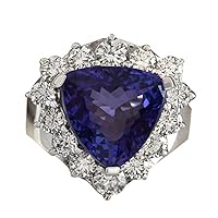 11.21 Carat Natural Blue Tanzanite and Diamond (F-G Color, VS1-VS2 Clarity) 14K White Gold Luxury Cocktail Ring for Women Exclusively Handcrafted in USA