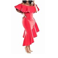 Elegant Plus Size Off Shoulder Red Irregular Dress