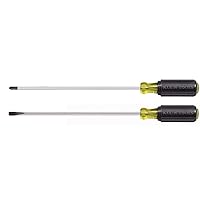 Klein Tools 85072 Long Blade Slotted and Phillips Screwdriver Set with Heat Treated Shafts and Cushioned Grips, Made in USA, 2-Piece